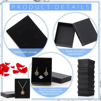 Black Square Jewelry Gift Box Organizer — Display & Packaging for Rings, Earrings, Necklaces, Bracelets, Brooches