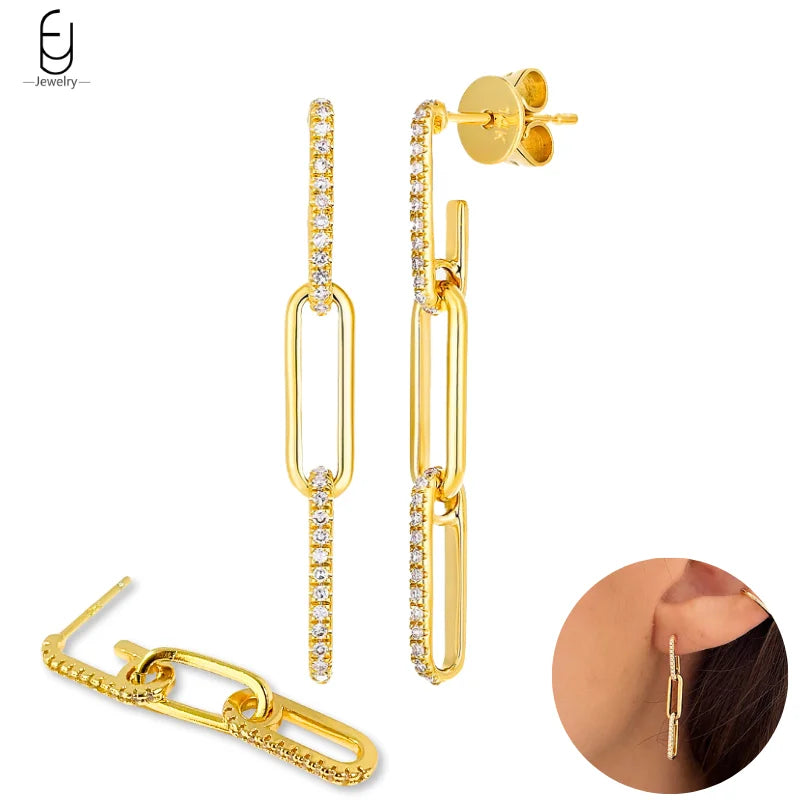 925 Sterling Silver Gold Tassel Earrings - Vintage Crystal Long Chain Hoop Jewelry for Women