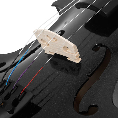4/4 Full Size Violin - Solid Wood Black Acoustic Violin Set with Case, Bow, Rosin, Tuner, Strings & Shoulder Rest for Beginners