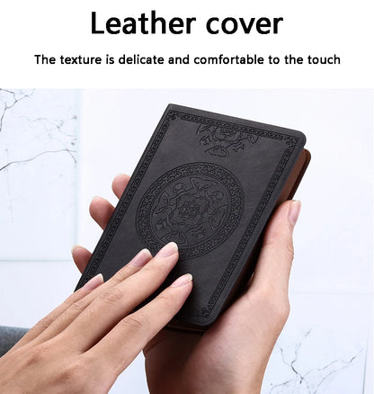 A6 Retro Pocket Mini Notebook – PU Leather Stamped Portable Notepad for Writing, Office & Bookkeeping