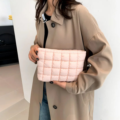 Women’s Quilted Cosmetic Bag — Portable Square Makeup Clutch & Small Toiletry Organizer Handbag