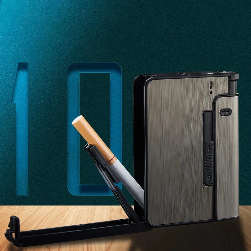 Portable Automatic Cigarette Case - Metal Holder Box for 10 King-Size Cigarettes, Gift for Men & Dad