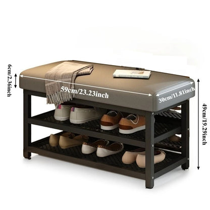 Entryway Shoe Storage Bench with Cushion – Multi-Layer Shoe Cabinet Stool for Space-Saving Organization