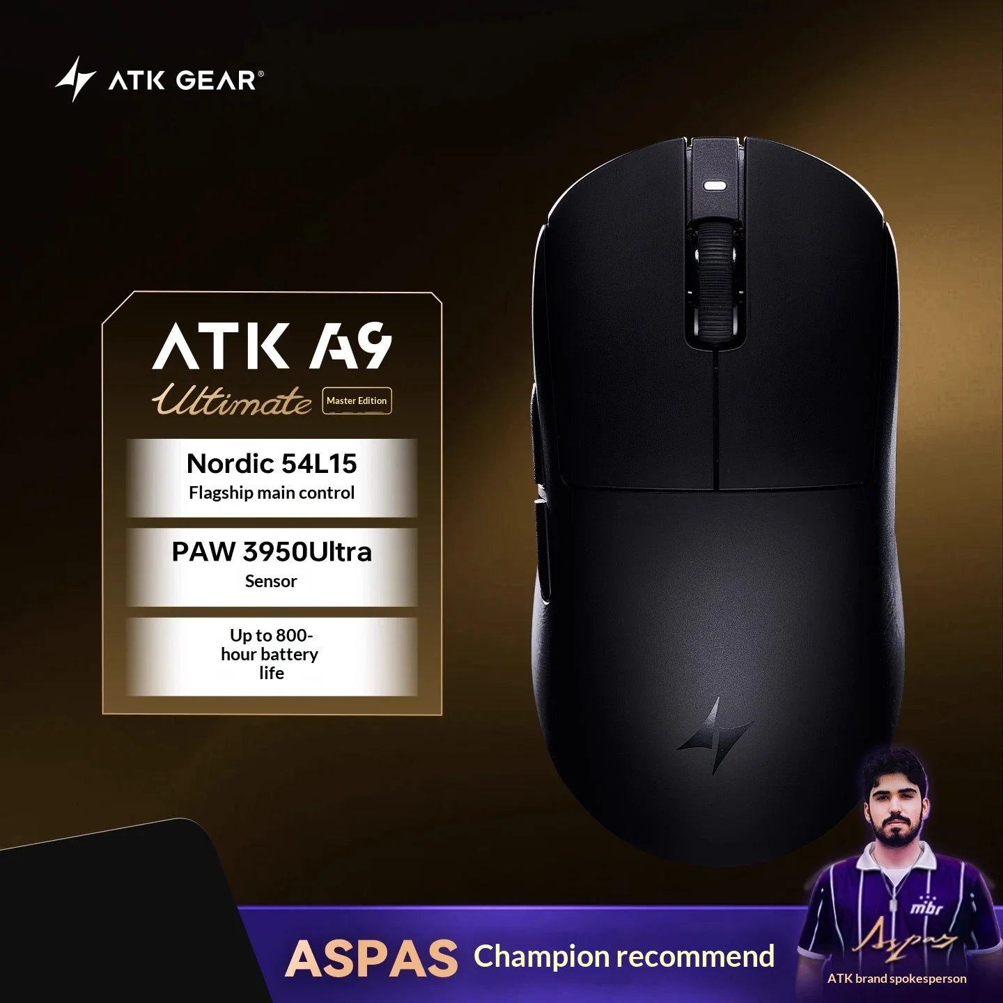 ATK DragonFly A9 Air Ultimate Wireless Gaming Mouse - 42000DPI PAW3950 Sensor 8KHz RGB Ergonomic Mouse for PC Windows & MacOS
