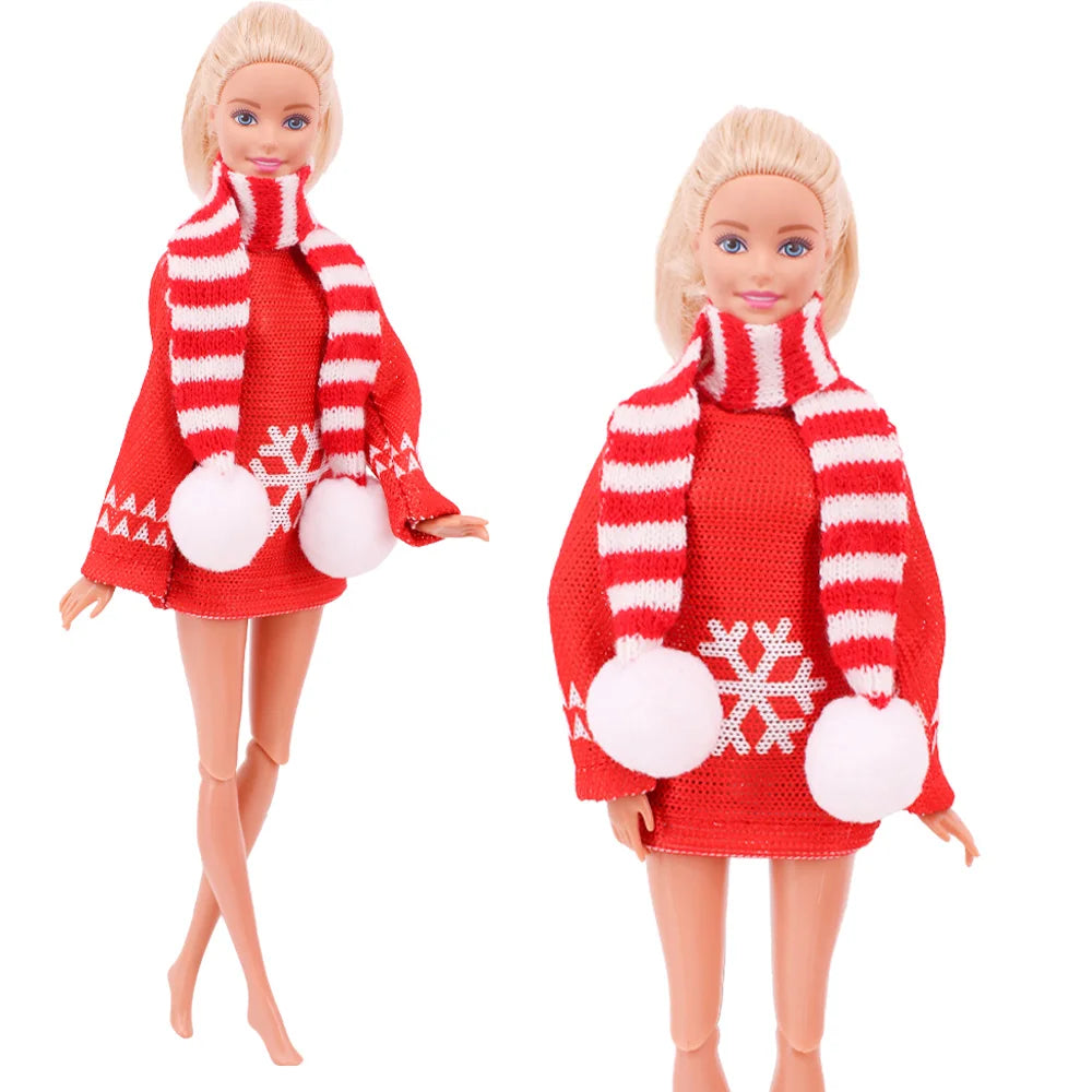 Doll Christmas Sweater & Scarf – 11.8 Inch 1/6 BJD Doll Clothes Accessories for Girls