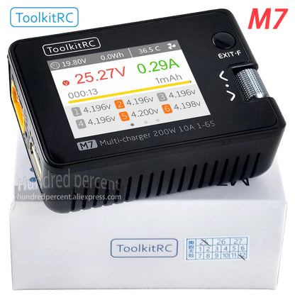 ToolkitRC M7 Smart Battery Charger - 1S–6S Lithium Battery Discharger & ESC Tester