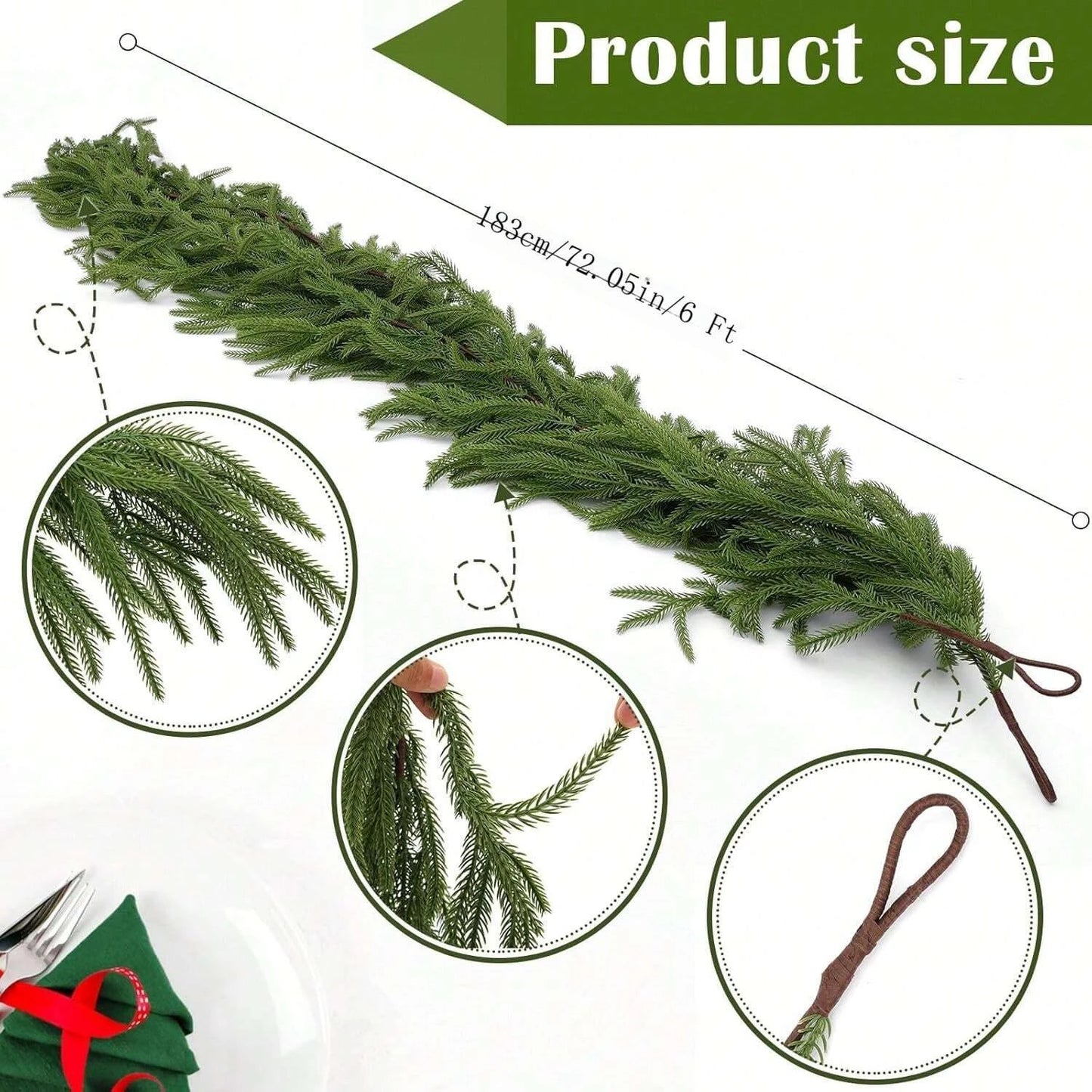 Artificial Norfolk Pine Christmas Wreath – Fake Green Garland for Front Door, Walls, Porches, Home & Xmas Decoration