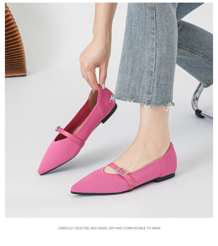 2024 Women's Flat Shoes – Pointed Toe Soft Knitted Sole, Breathable & Comfortable Spring and Autumn New Model