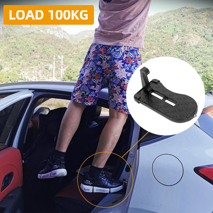 Foldable Car Roof Rack Step: Universal Latch Hook Auxiliary Walking Car Foot Pedal - Aluminum Alloy Safety Hammer Included