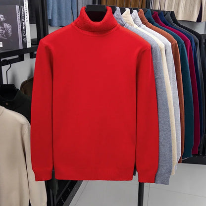 Men's Autumn Knitted Turtleneck Sweater - Slim Fit Long Sleeve Anti-Pilling Pullover Casual Streetwear Top