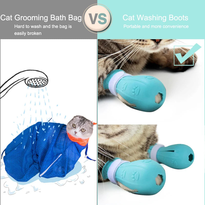 Adjustable Cat Claw Protector Bath Shoes - Anti-Scratch Cat Paw Nail Covers for Pet Grooming and Bathing - Pet Wash Boots and Supplies