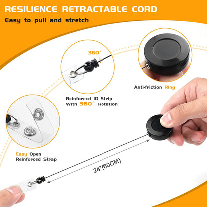 5 Pack Retractable Badge Reels - Swivel Alligator Clip ID Holder with Multitool Carabiner Keychain Design