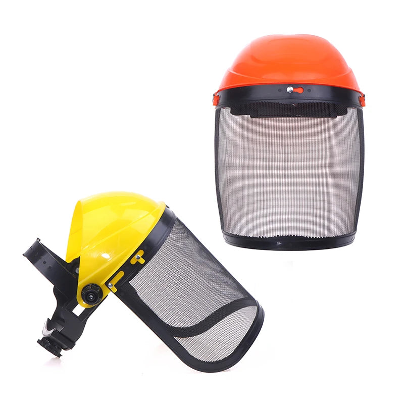 Stainless Steel Garden Grass Trimmer Safety Helmet Hat with Full Face Mesh Protective Mask for Brush Cutter Forestry Protection - 1PC