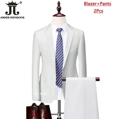 Men's 3 Piece Suit Set - Solid Color Formal Business Jacket Vest Pants Wedding Groom Party Tuxedo Outfit M-6XL