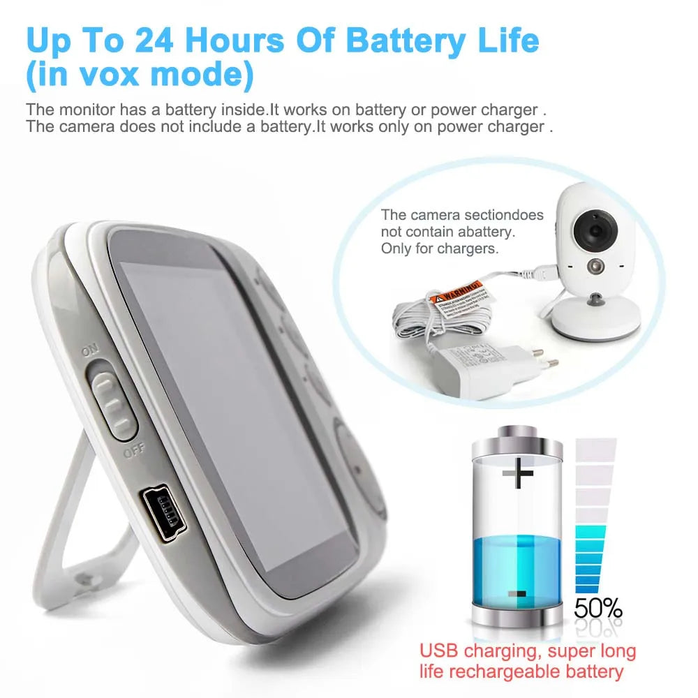 3.5" Video Baby Monitor — Night Vision, 2.4G Two-Way Audio, Temperature Display, Home Security Camera