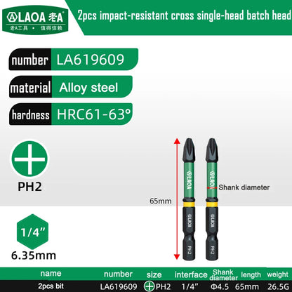 LAOA 2-Piece Alloy Steel Magnetic Impact Driver Bits - Impact-Resistant Cross & Hex Socket Bits