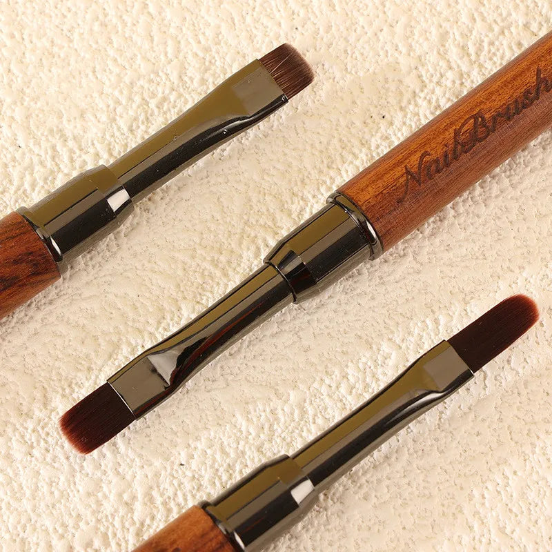 Double-Head Sandalwood Handle Nail Brush – Liner Brush Painting Pen, Gel Brush for Crystal Nail Art Manicure
