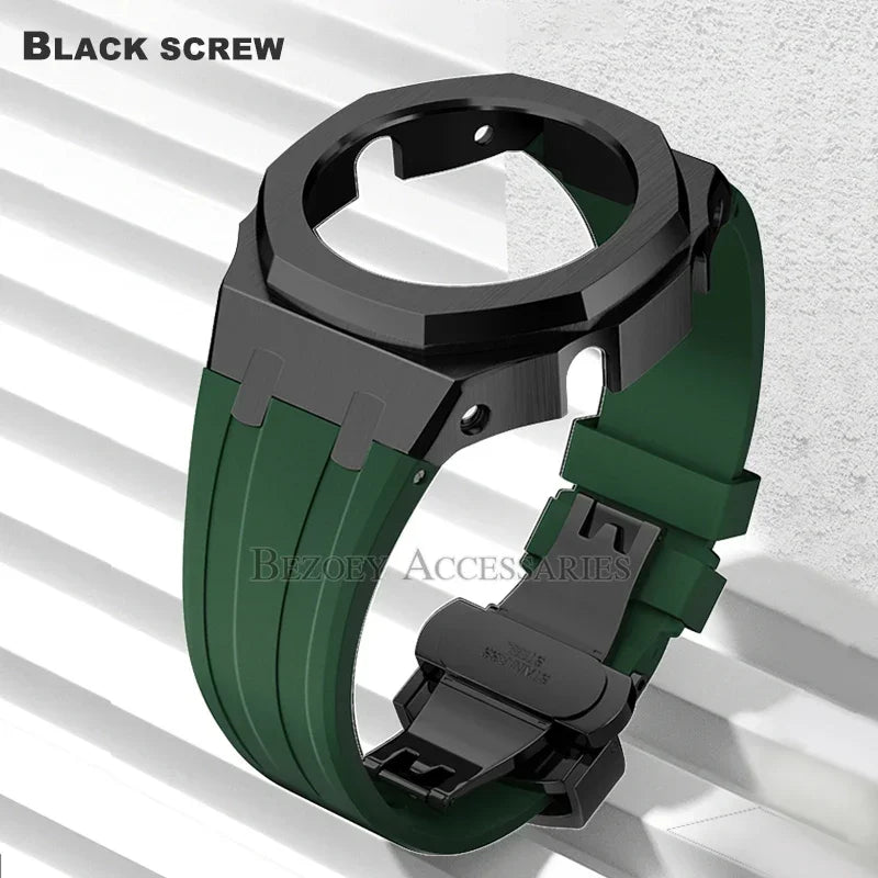 GEN4 Casioak GA2100 Mod Kit – Stainless Steel Case, Bezel, and Rubber Strap Replacement for G-SHOCK GA2100/GA2110