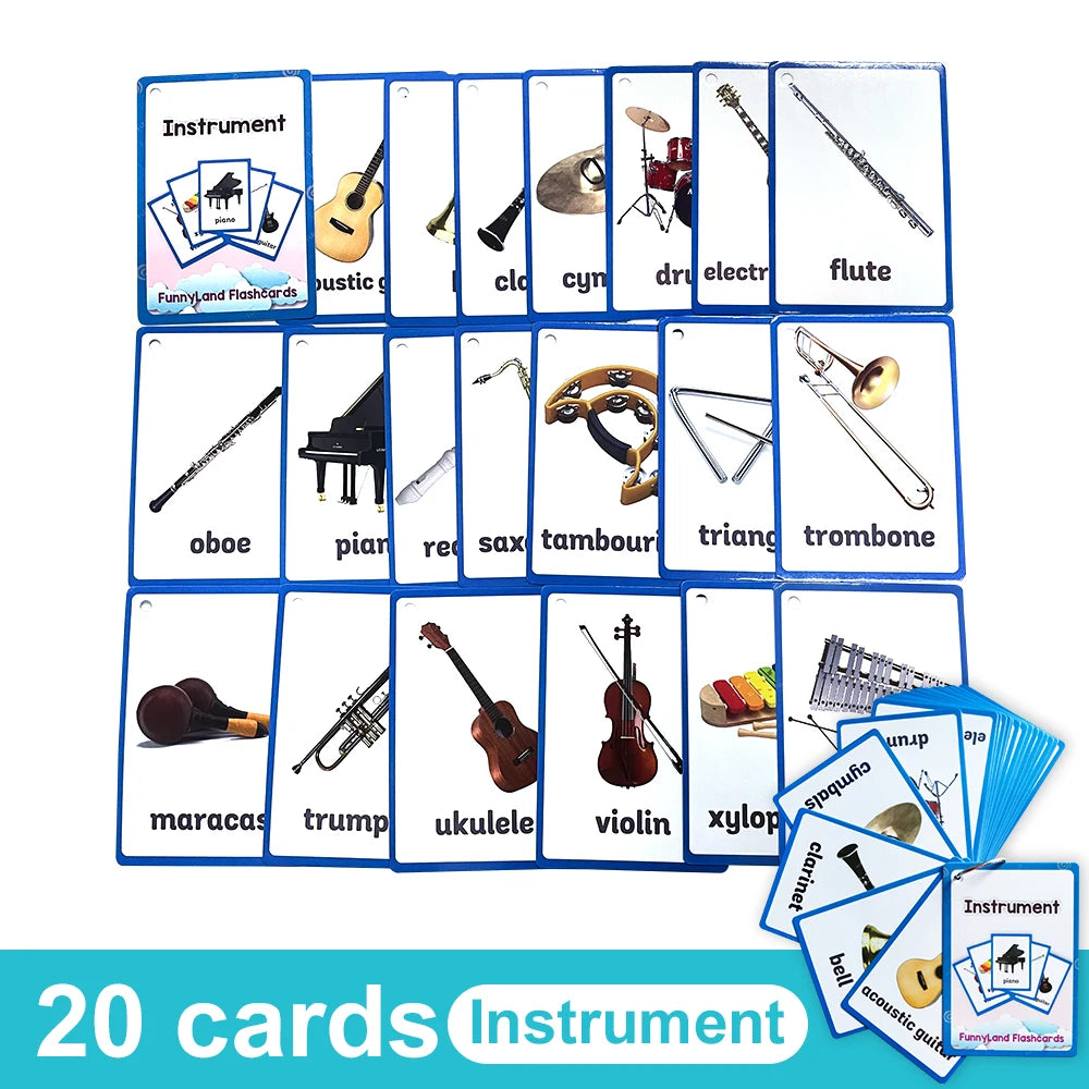 Kids English Vocabulary Flashcards - 26 Themes Fruits Animals Vehicles & Learning Activity Cards