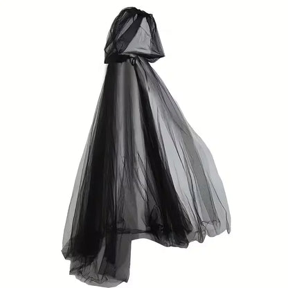 Black Witch & Vampire Cosplay Cloak - Double-Layer Bridal Shawl for Halloween Costumes, Parties, and Dress-Up Events