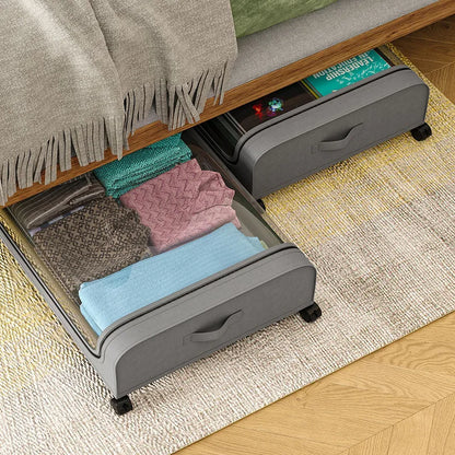 Under-Bed Storage Box with Wheels — Large Capacity Dustproof Organizer for Quilts, Clothes, Toys, and Bedroom Items