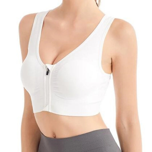 Women’s Front Zipper Sports Bra – Shockproof Seamless Breathable Wireless Fitness & Running Bralette