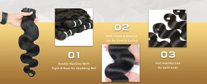 38 40 Inch Loose Body Wave Brazilian Hair Bundles – 1/3/4 PCS Water Wave Raw Human Hair Extensions, Black