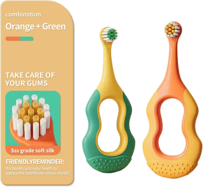 2PCS Kids Toothbrush Set – Soft Round Bristles with Food-Grade Chewable Handle, Teether Oral Care Brush, Dentist Recommended