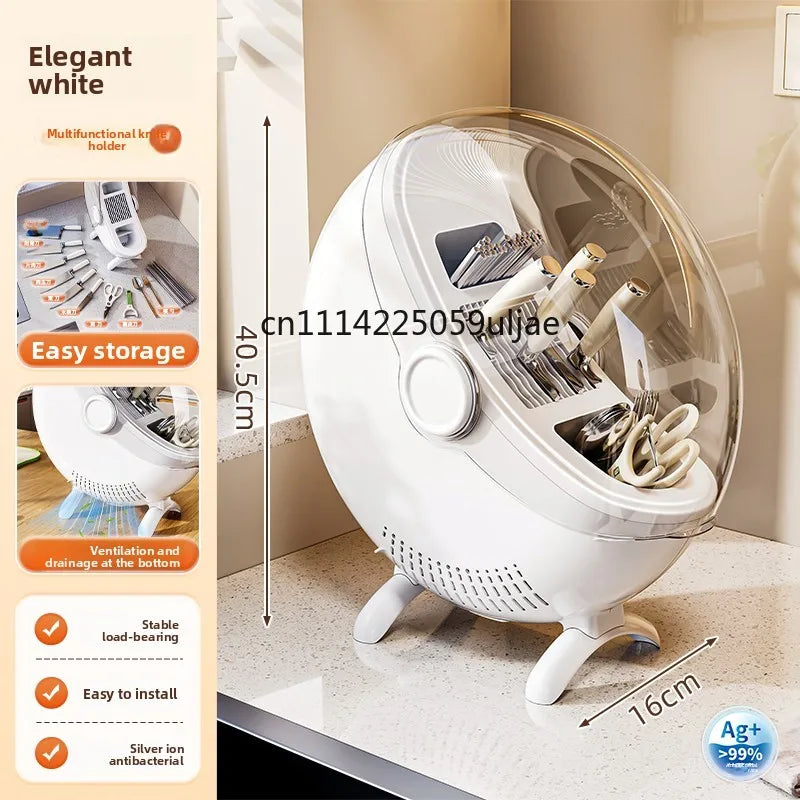 Kitchen Knife & Utensil Holder - Multifunctional Countertop Storage Rack with Drainage for Knives, Spoons & Chopsticks