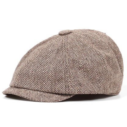 Retro Men’s Newsboy Cap — British Octagonal Herringbone Flat Painter Hat Autumn Winter Hip Hop Beret