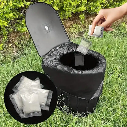 Portable Outdoor Camping Toilet - Foldable Stool with Absorbent Bag and Toilet Paper Holder