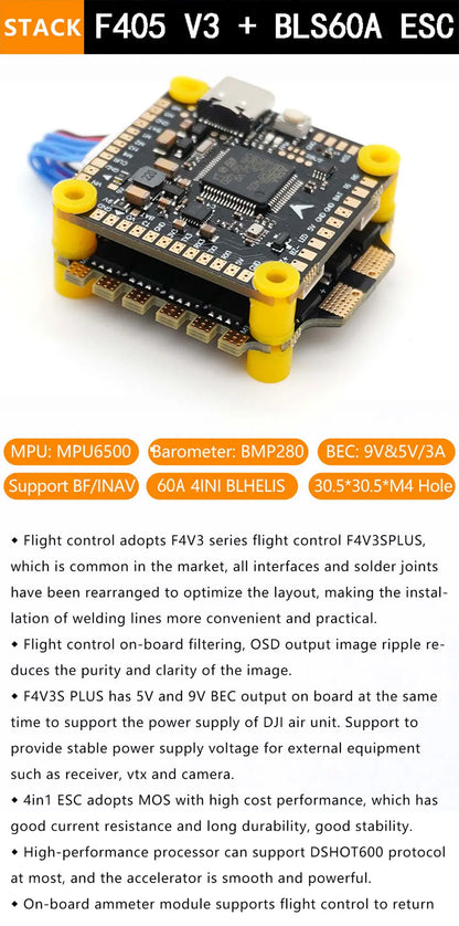 F405 V3 & F722 Flight Controller Stack — BLS 4-in-1 60A/80A ESC 2-6S LiPo for FPV Racing Drone Quadcopter