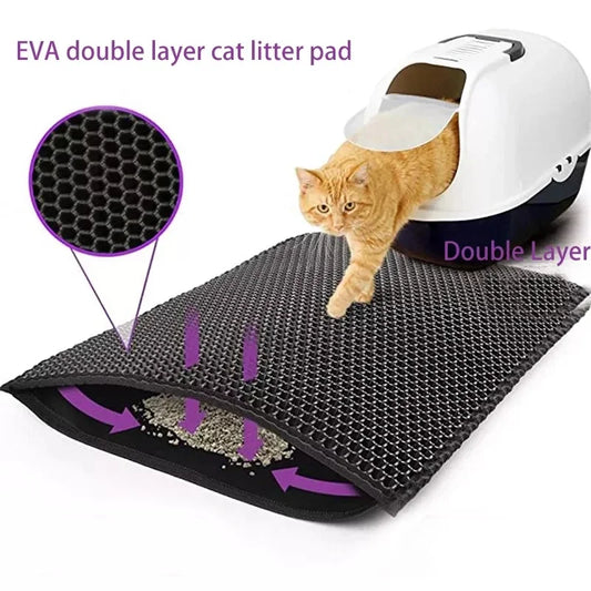 Double Layer Waterproof Cat Litter Mat: Non-Slip Sand Pad with Washable Bed Mat - Keep Your Home Clean with this Cat Litter Box Accessory