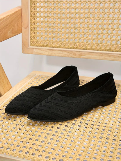 Women’s Pointed Toe Knitted Slip-On Flats – Solid Color Casual Breathable Ballet Loafers