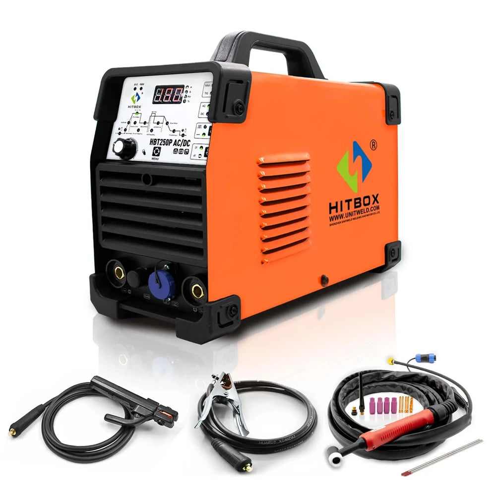 HITBOX 200A 6-in-1 HF TIG AC/DC Aluminum Welder — MMA ARC Argon Digital Pulse Stainless Welding Machine, 2T/4T HBT250P 220V
