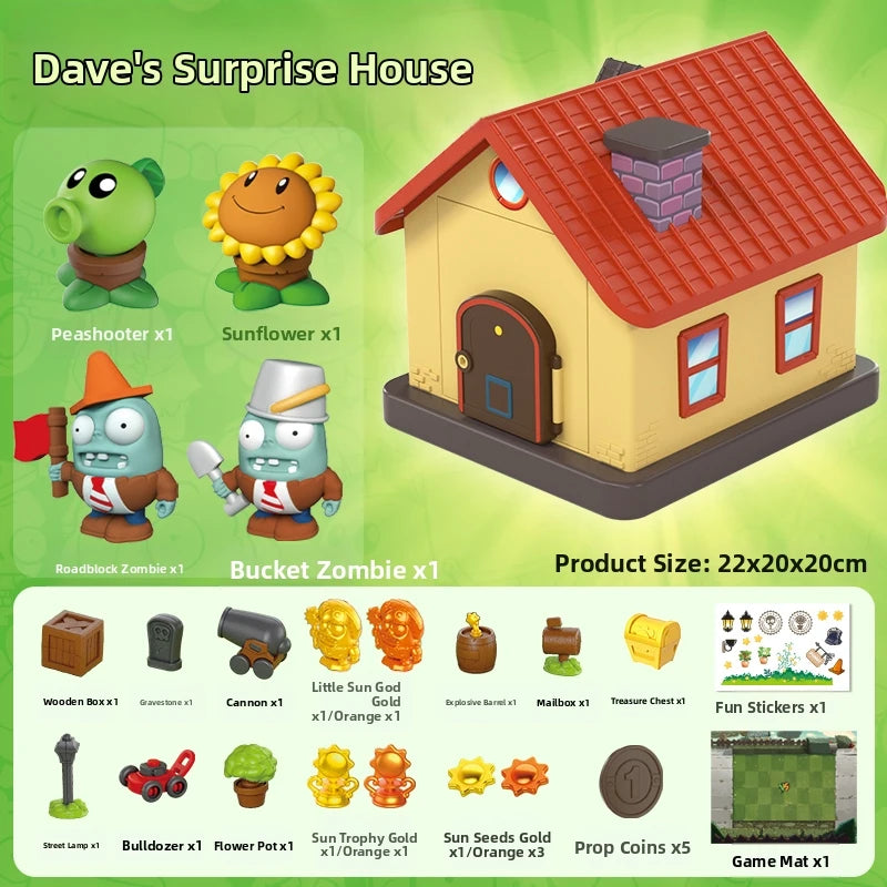 Plants vs Zombies Dave's Surprise House Toy Set – Collectible Figures with Interactive Play Features for Kids Gift