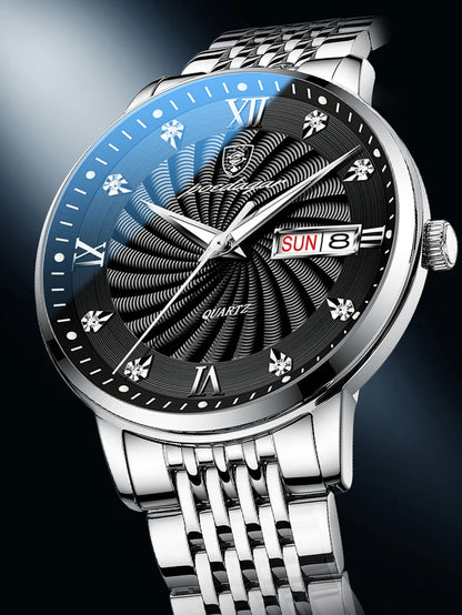 POEDAGAR Luxury Men's Watch — Waterproof Luminous Quartz Wristwatch with Date & Week, Stainless Steel Sports Fashion