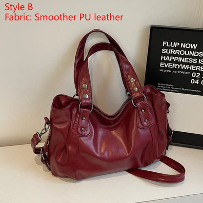 Women's PU Handbag - Soft Interior Compartment Shoulder Bag with Zipper & Contrasting Color Design