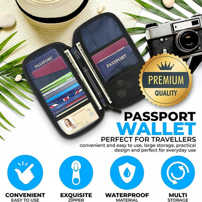 Family Travel Passport Cover Wallet – Lightweight Oxford Document Organizer with Zipped Closure & Detachable Wrist Strap for Men & Women