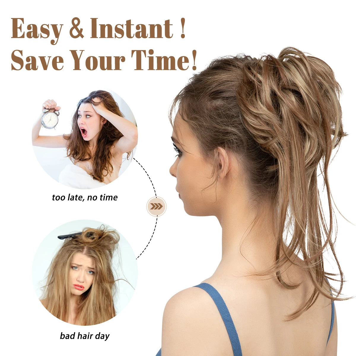 Synthetic Elastic Messy Bun Hairpiece – Curly Scrunchie Chignon, Black, Blonde, Brown Updo Donut for Women, Natural Fake Hair