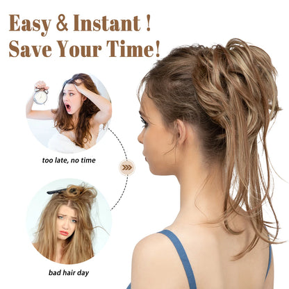 Synthetic Elastic Messy Bun Hairpiece – Curly Scrunchie Chignon, Black, Blonde, Brown Updo Donut for Women, Natural Fake Hair