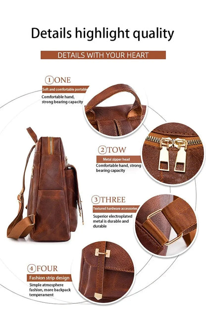 Vintage Women's Leather Backpack - Large Capacity, Daily Commute and Travel Bag, Perfect for Shopping