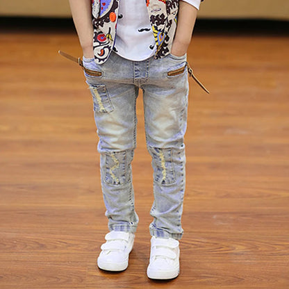 Kids Boys Skinny Jeans - Classic Denim Casual Pants for Ages 5-13