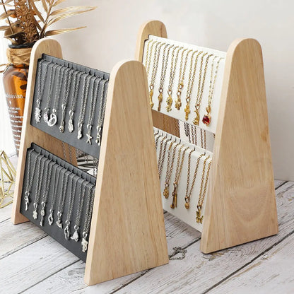 2-Layer Wooden Slope Jewelry Display Stand – Necklace & Pendant Organizer Rack Tray