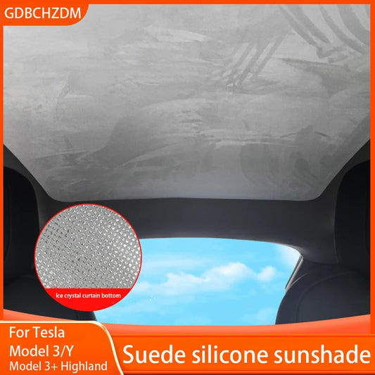 Electrostatic Sunshade for Tesla Model 3 & Y – Ice Cloth Sunroof Front & Rear Glass Skylight Interior Cooling Shade