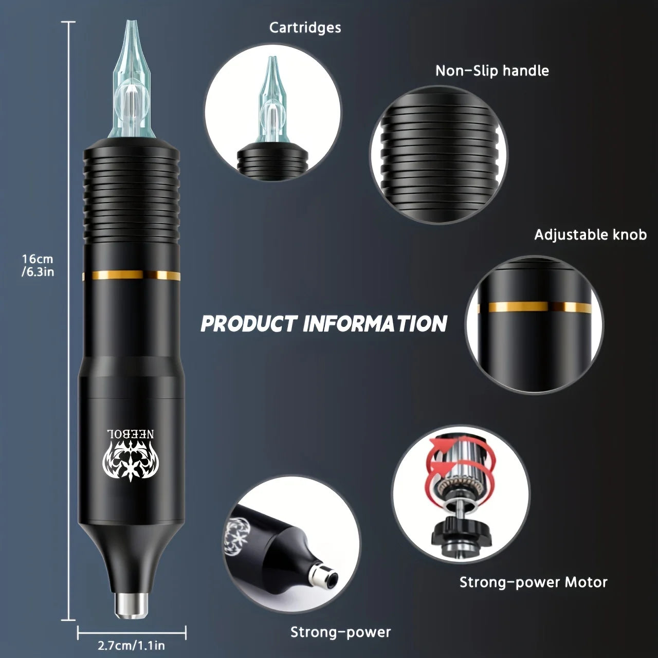 Neebol Wireless Tattoo Machine Kit — Complete Rotary Pen Set with Cartridges, Needles, Ink for Body Art & Valentine’s Gift