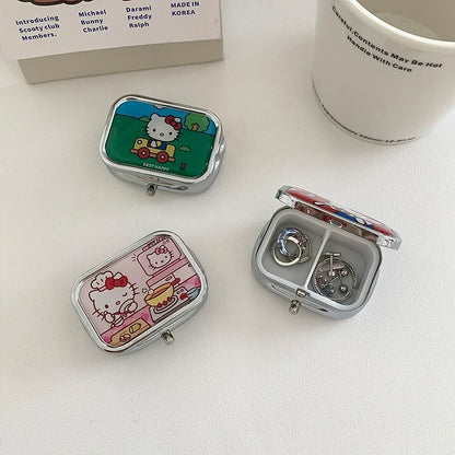 Kawaii Hello Kitty Divided Metal Medicine Box – Portable Travel Packing, Cute Mini Moisture-Proof & Light Storage Box