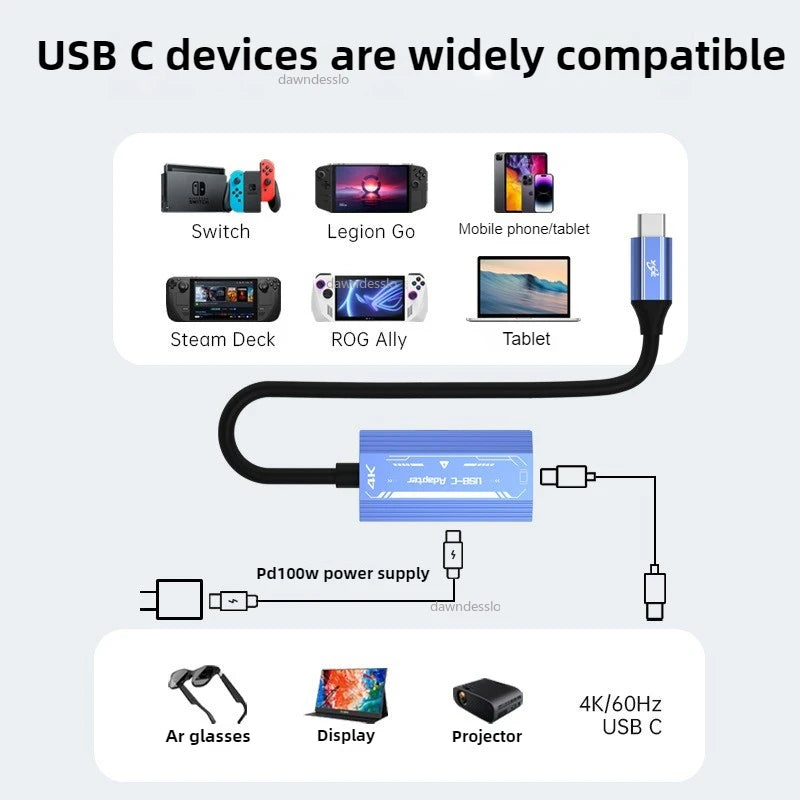 AR Glasses Hub Multi-Device USB-C to HDMI Adapter – Type-C Video Converter with Charging Support for XREAL, RayNeo & Nintendo Switch