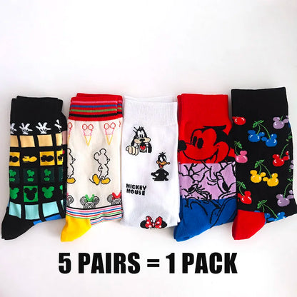Cartoon Anime Crew Socks - 5 Pairs Unisex Hip Hop Street Style Novelty Casual Socks for Men and Women