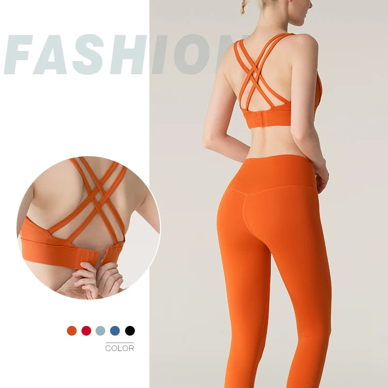 2-Piece Women’s Yoga Tracksuit – Athletic Pilates Fitness Set with Push-Up Sports Bra & Leggings for Gym Workouts